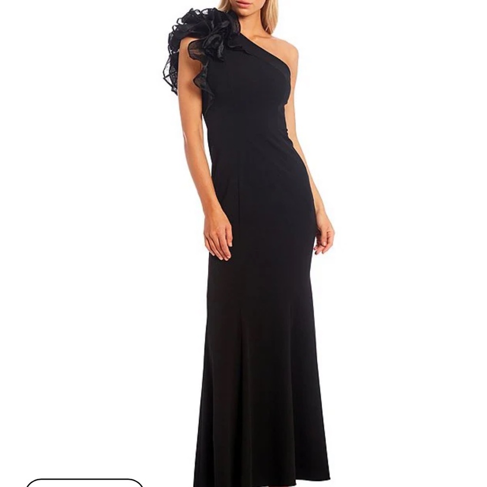 Aidan Mattox Black One Shoulder Sleeveless Gown